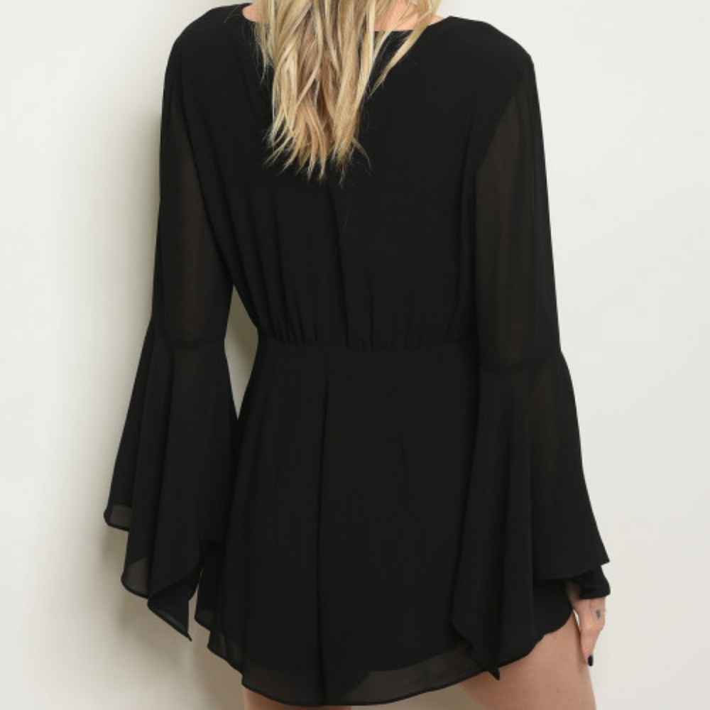 Last 1! BLACK BELL SLEEVE ROMPER - Picture 5 of 8